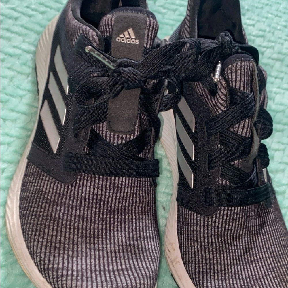 Adidas Black Sneakers with Knit Upper and Ribbed Texture